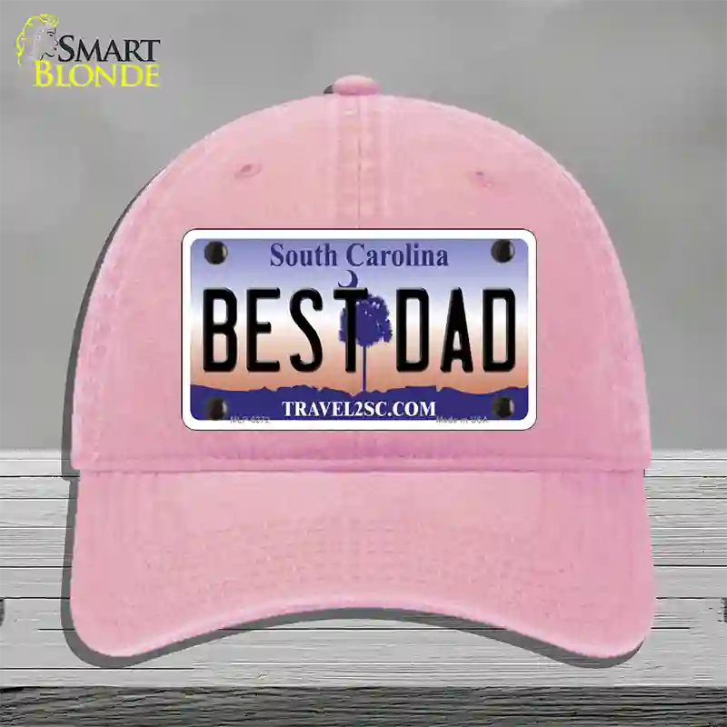 Best Dad South Carolina Novelty License Plate Hat Unconstructed Cotton / Pink