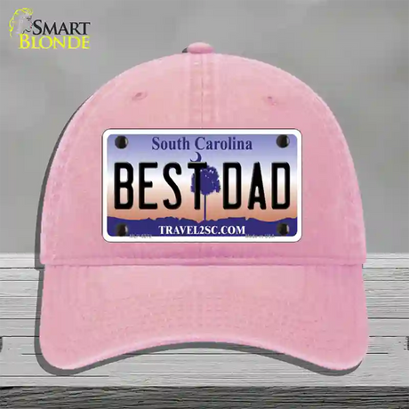 Best Dad South Carolina Novelty License Plate Hat Unconstructed Cotton / Pink