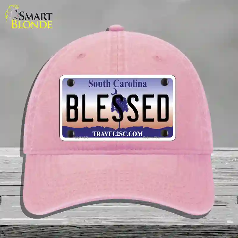 Blessed South Carolina Novelty License Plate Hat Unconstructed Cotton / Pink