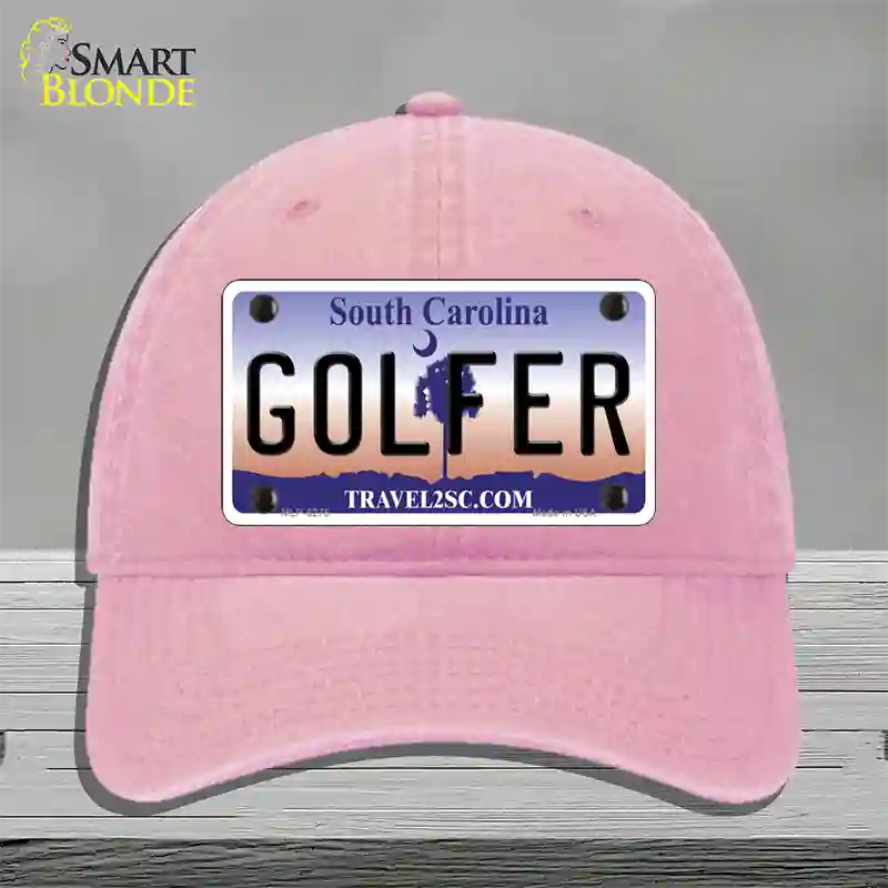 Golfer South Carolina Novelty License Plate Hat Unconstructed Cotton / Pink