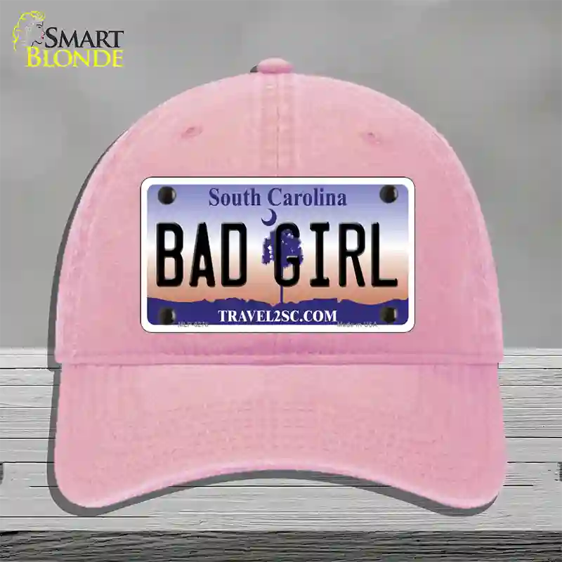 Bad Girl South Carolina Novelty License Plate Hat Unconstructed Cotton / Pink