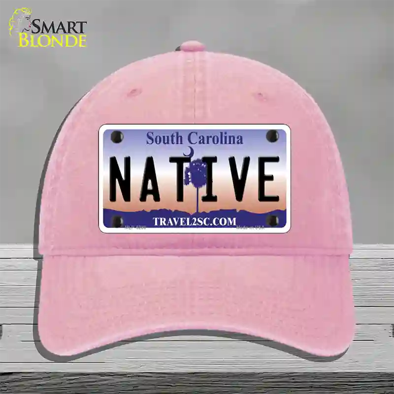 Native South Carolina Novelty License Plate Hat Unconstructed Cotton / Pink