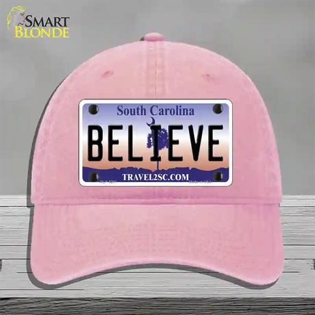 Believe South Carolina Novelty License Plate Hat Unconstructed Cotton / Pink