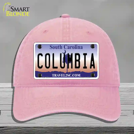 Columbia South Carolina Novelty License Plate Hat Unconstructed Cotton / Pink