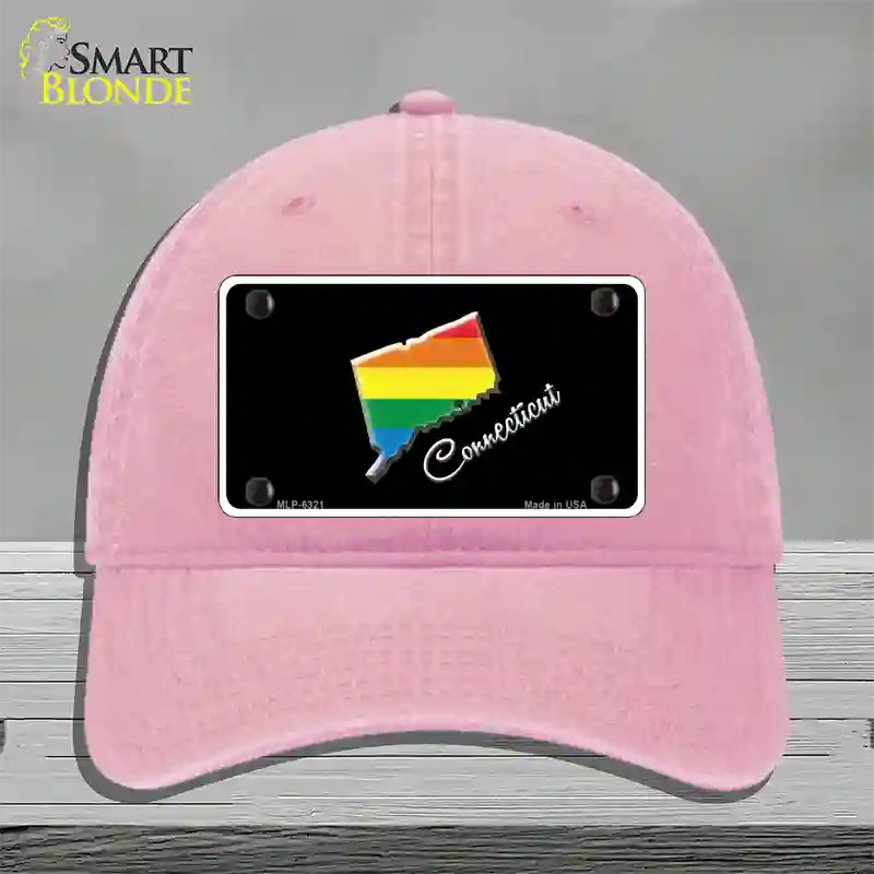 Connecticut Rainbow Novelty License Plate Hat Unconstructed Cotton / Pink