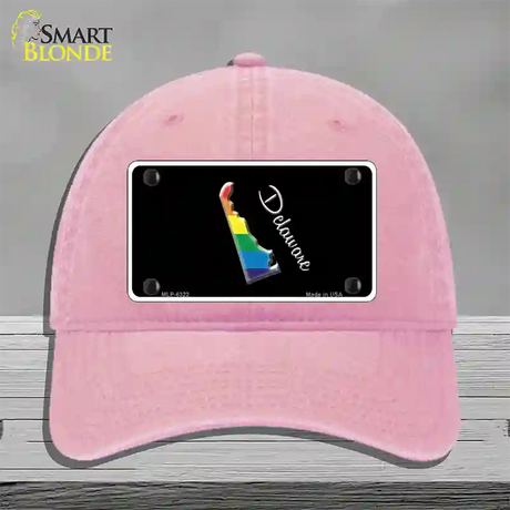 Delaware Rainbow Novelty License Plate Hat Unconstructed Cotton / Pink