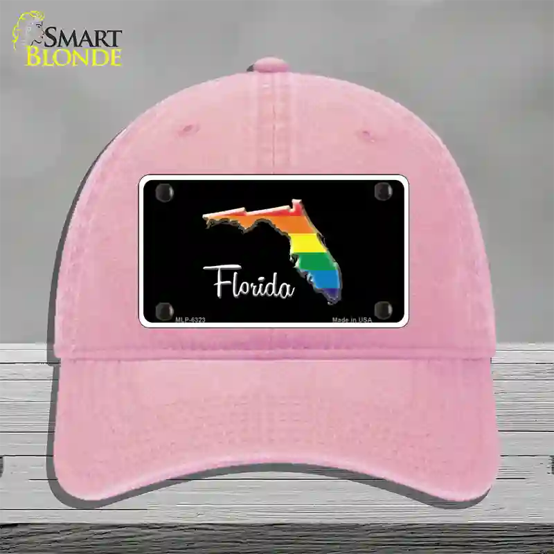 Florida Rainbow Novelty License Plate Hat Unconstructed Cotton / Pink