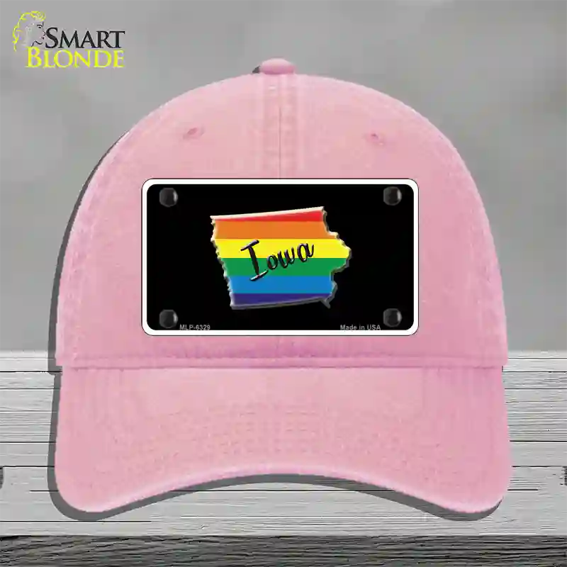 Iowa Rainbow Novelty License Plate Hat Unconstructed Cotton / Pink