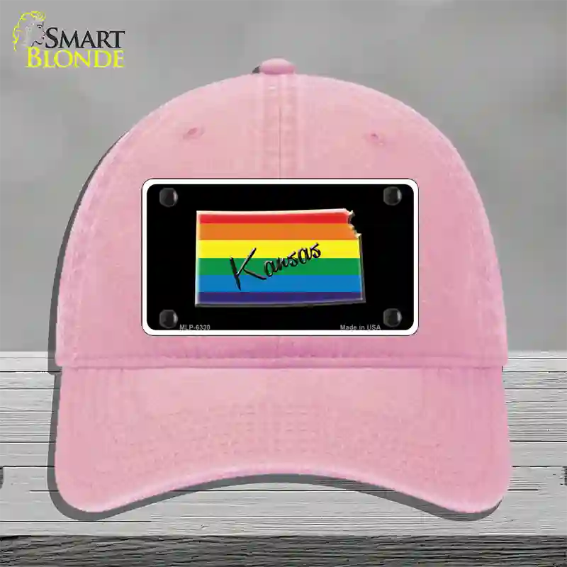 Kansas Rainbow Novelty License Plate Hat Unconstructed Cotton / Pink