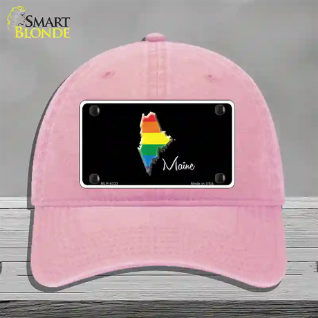 Maine Rainbow Novelty License Plate Hat Unconstructed Cotton / Pink