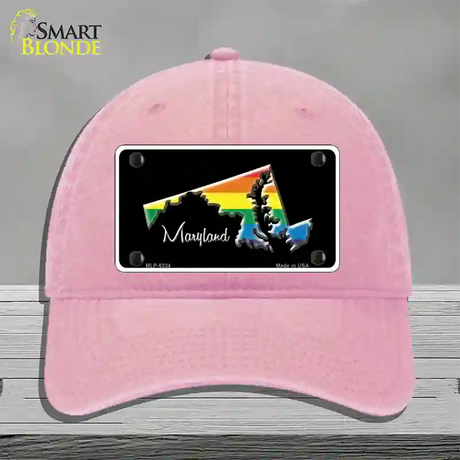 Maryland Rainbow Novelty License Plate Hat Unconstructed Cotton / Pink