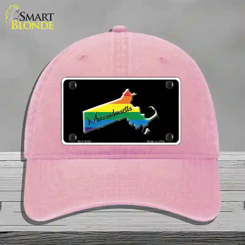 Massachusetts Rainbow Novelty License Plate Hat Unconstructed Cotton / Pink