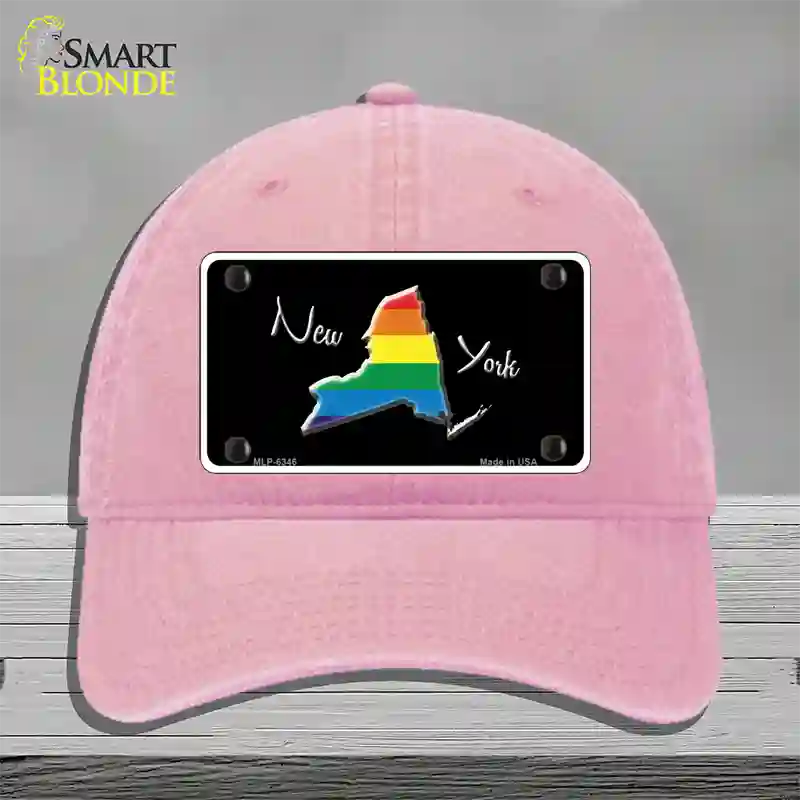 New York Rainbow Novelty License Plate Hat Unconstructed Cotton / Pink