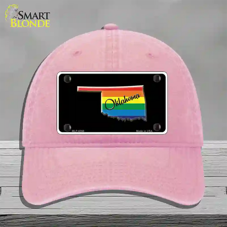 Oklahoma Rainbow Novelty License Plate Hat Unconstructed Cotton / Pink