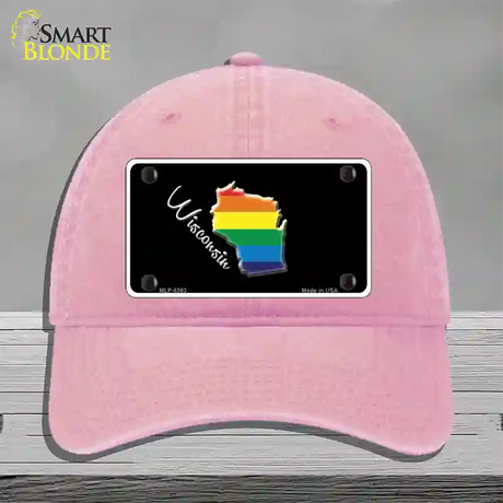 Wisconsin Rainbow Novelty License Plate Hat Unconstructed Cotton / Pink