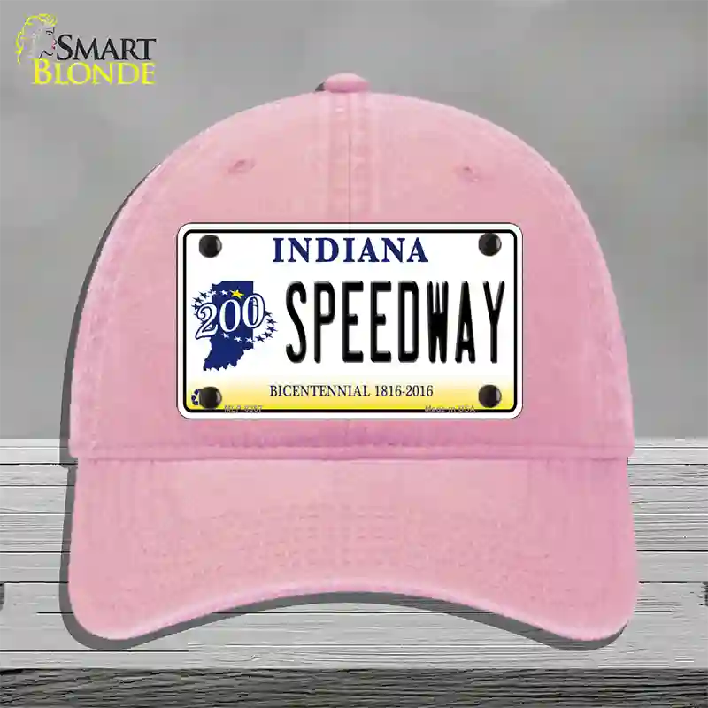 Speedway Indiana Novelty License Plate Hat Unconstructed Cotton / Pink