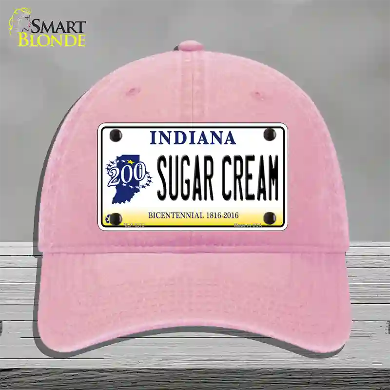 Sugar Cream Indiana Novelty License Plate Hat Unconstructed Cotton / Pink