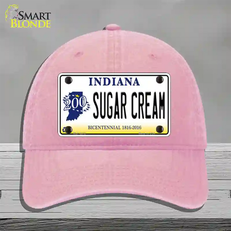 Sugar Cream Indiana Novelty License Plate Hat Unconstructed Cotton / Pink