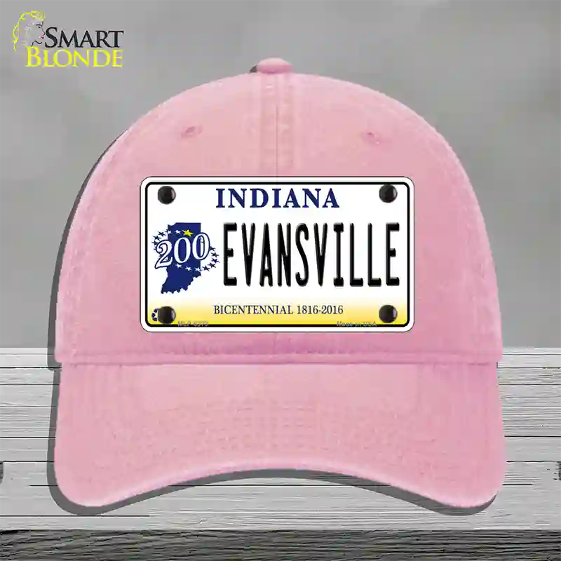 Evansville Indiana Novelty License Plate Hat Unconstructed Cotton / Pink