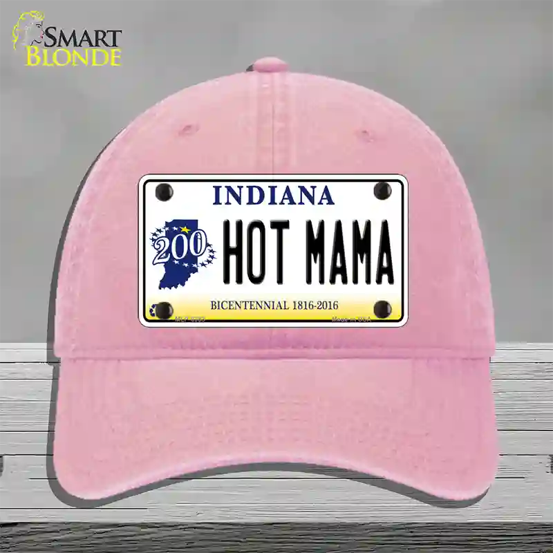 Hot Mama Indiana Novelty License Plate Hat Unconstructed Cotton / Pink