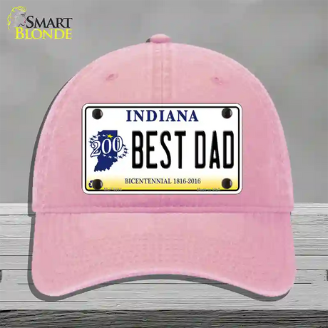 Best Dad Indiana Bicentennial Novelty License Plate Hat Unconstructed Cotton / Pink