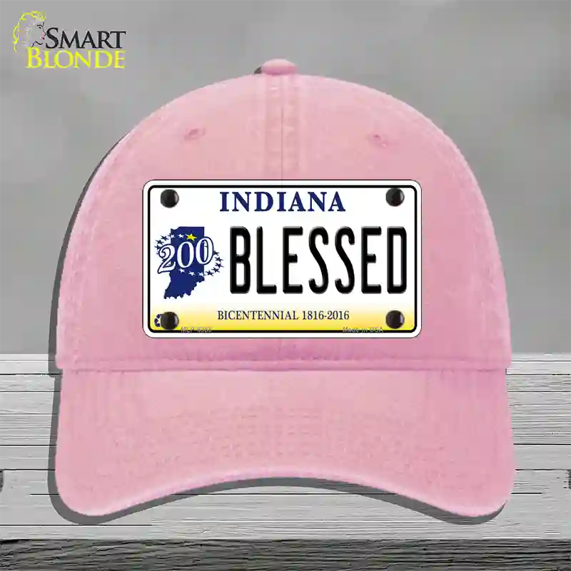 Blessed Indiana Novelty License Plate Hat Unconstructed Cotton / Pink