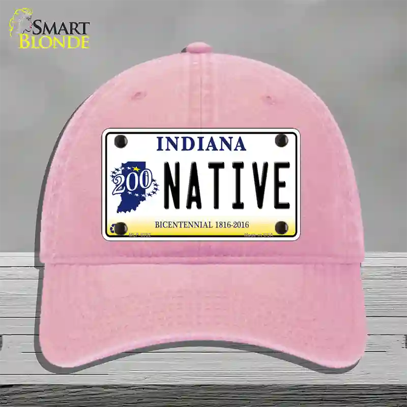 Native Indiana Novelty License Plate Hat Unconstructed Cotton / Pink