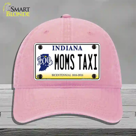 Moms Taxi Indiana Novelty License Plate Hat Unconstructed Cotton / Pink