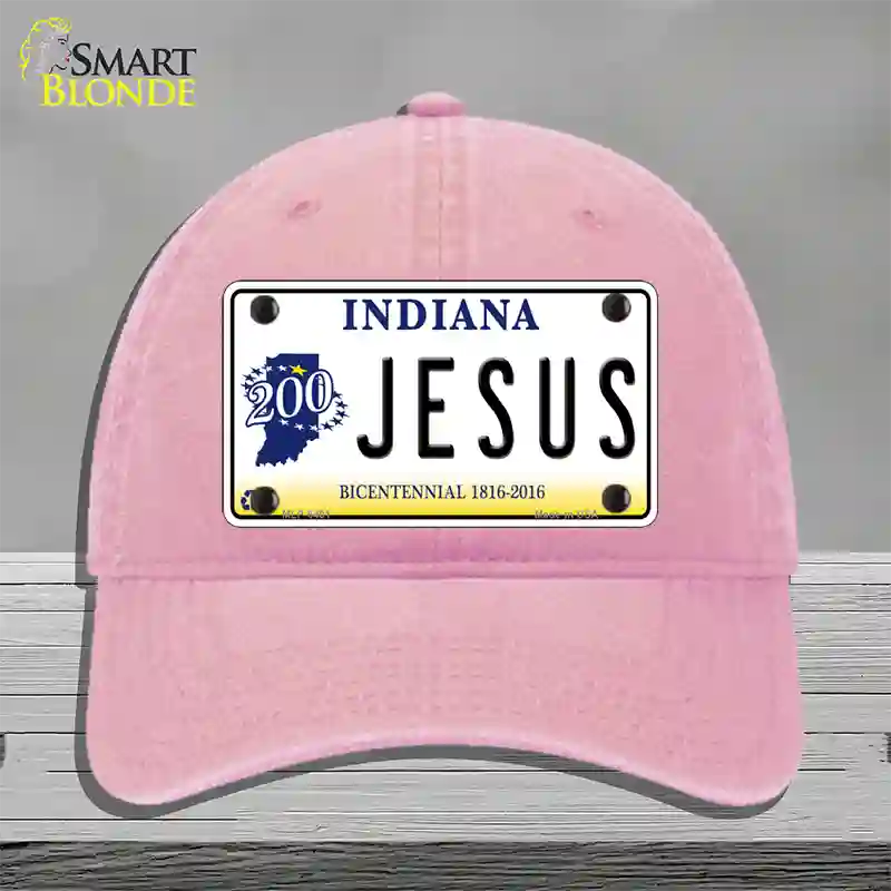 Jesus Indiana Novelty License Plate Hat Unconstructed Cotton / Pink