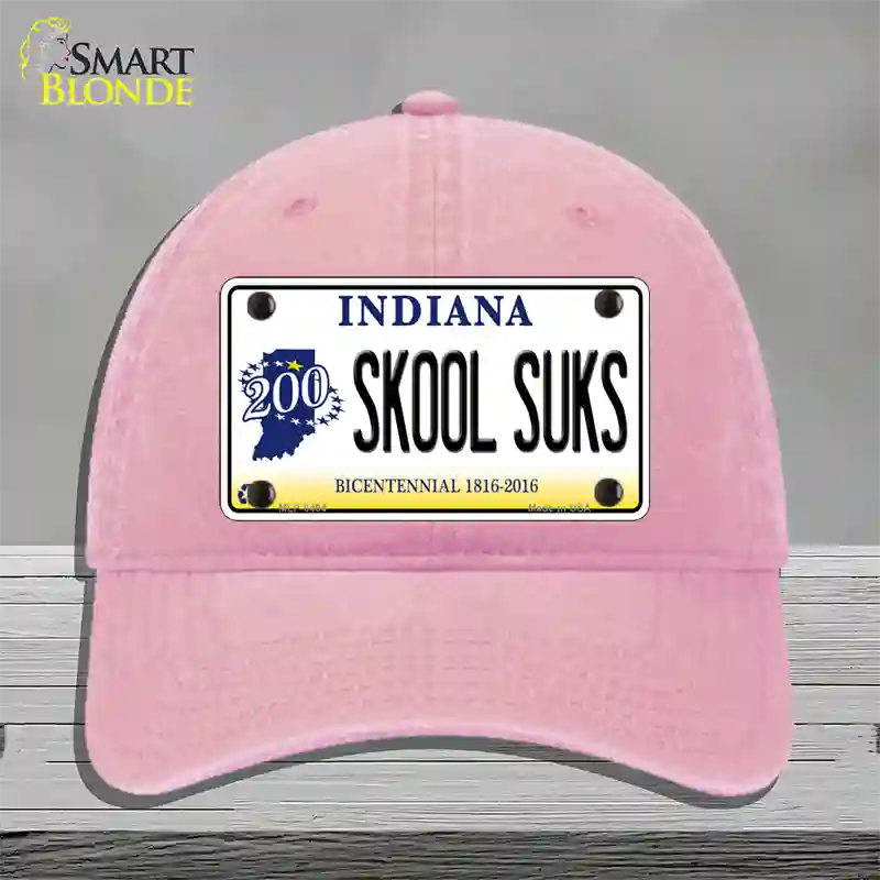 Skook Suks Indiana Novelty License Plate Hat Unconstructed Cotton / Pink