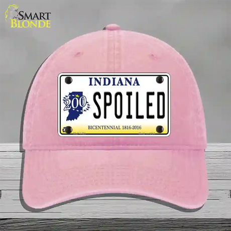 Spoiled Indiana Novelty License Plate Hat Unconstructed Cotton / Pink