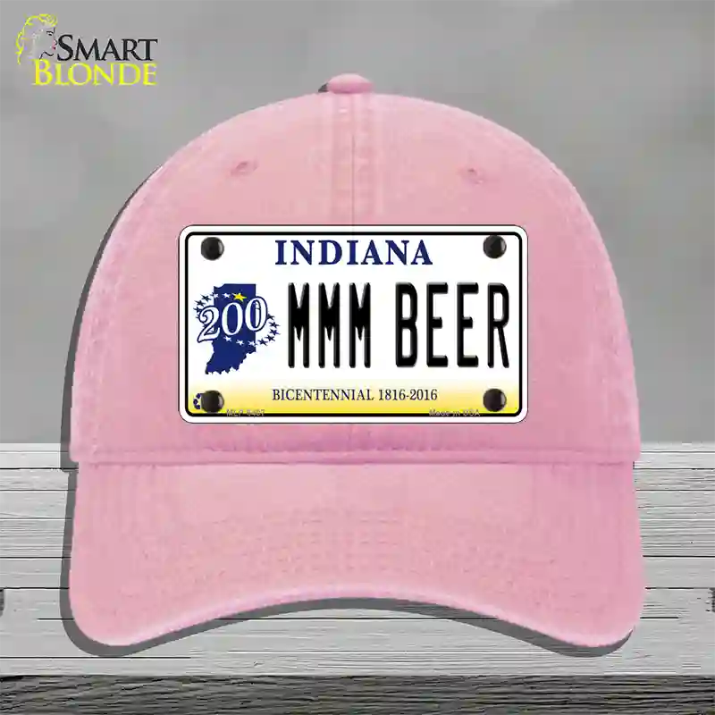 MMM Beer Indiana Novelty License Plate Hat Unconstructed Cotton / Pink