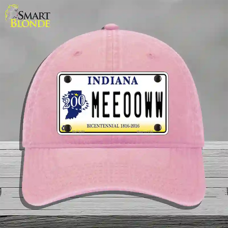 Meeooww Indiana Novelty License Plate Hat Unconstructed Cotton / Pink