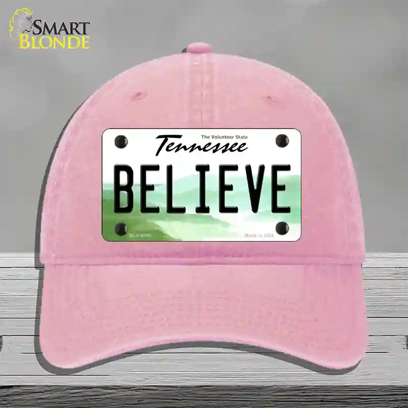 Believe Tennessee Novelty License Plate Hat Unconstructed Cotton / Pink