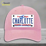 Charlotte North Carolina Novelty License Plate Hat Unconstructed Cotton / Pink