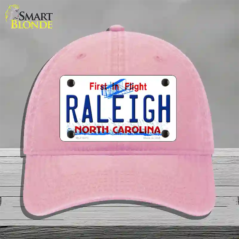 Raleigh North Carolina Novelty License Plate Hat Unconstructed Cotton / Pink