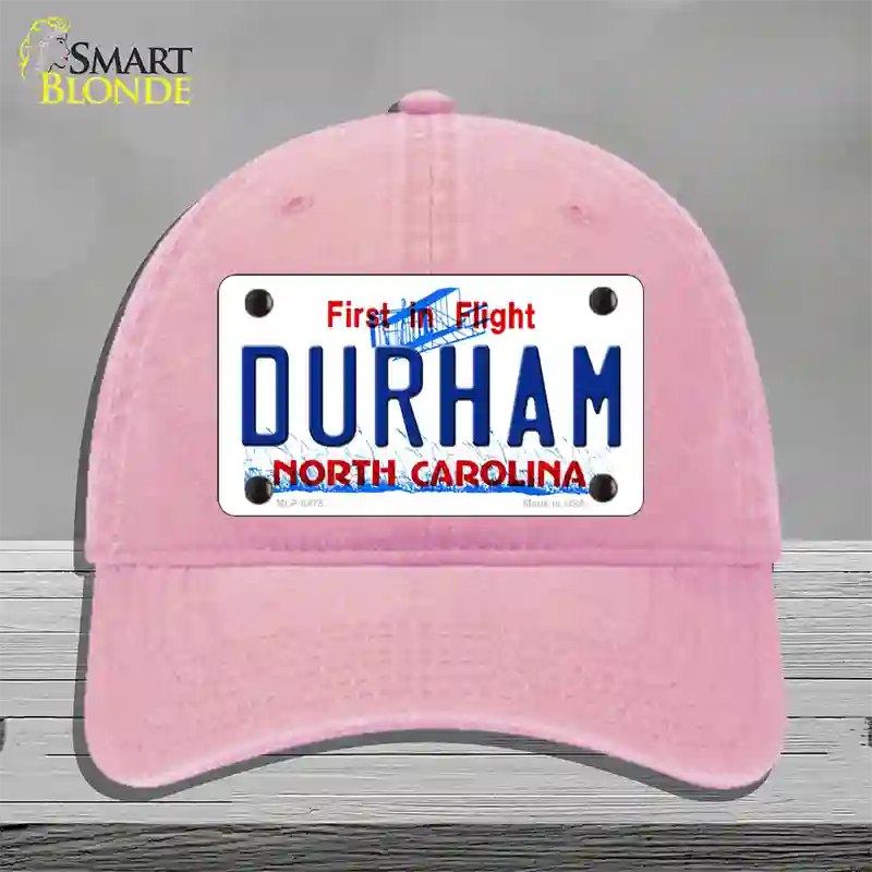 Durham North Carolina Novelty License Plate Hat Unconstructed Cotton / Pink