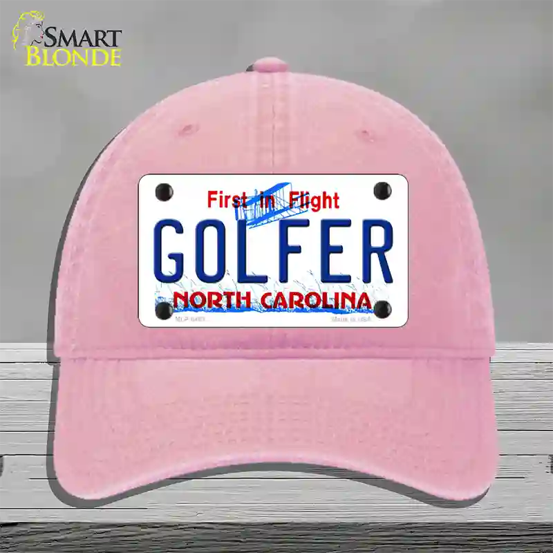 Golfer North Carolina Novelty License Plate Hat Unconstructed Cotton / Pink