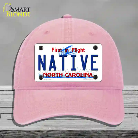 Native North Carolina Novelty License Plate Hat Unconstructed Cotton / Pink