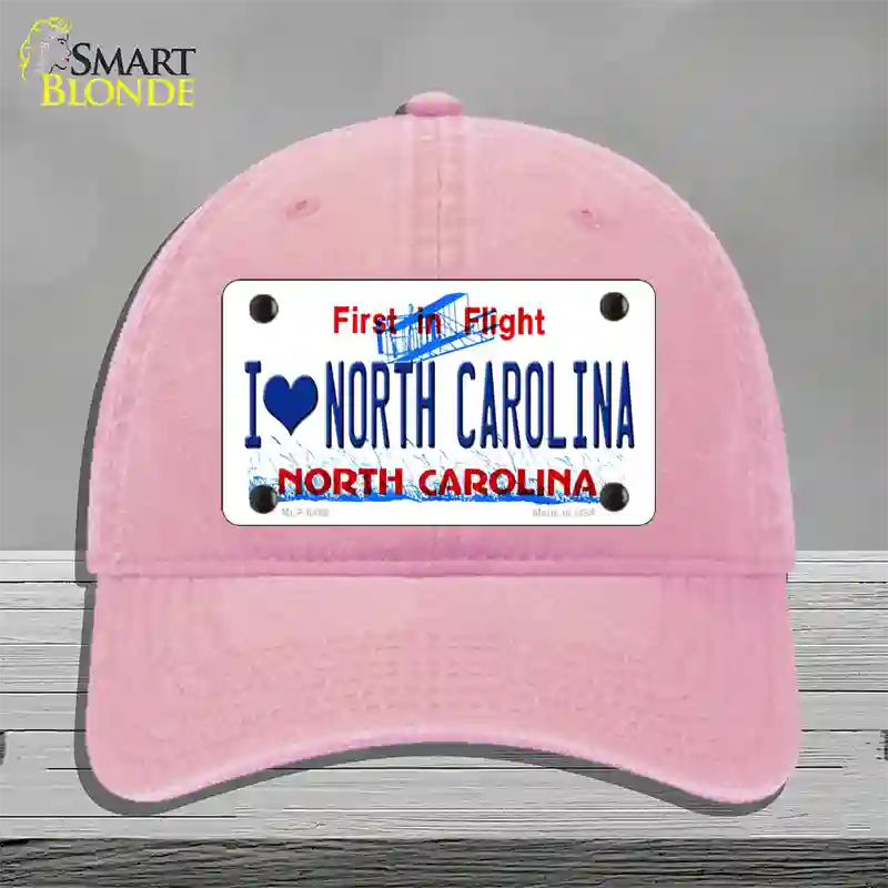 I Love North Carolina Novelty License Plate Hat Unconstructed Cotton / Pink