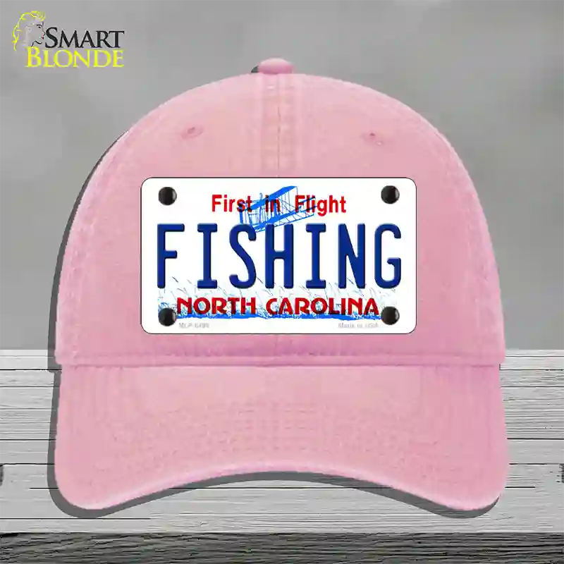 Fishing North Carolina Novelty License Plate Hat Unconstructed Cotton / Pink