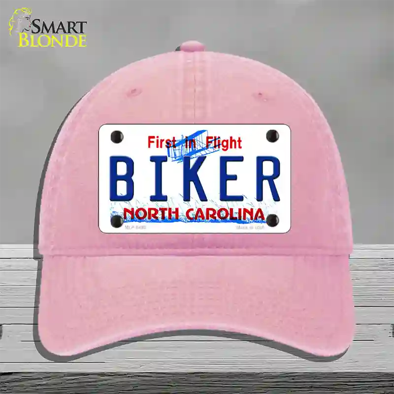 Biker North Carolina Novelty License Plate Hat Unconstructed Cotton / Pink