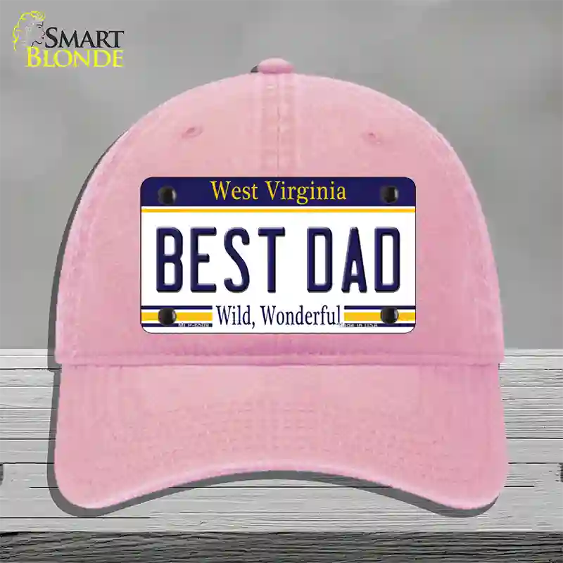 Best Dad West Virginia Novelty License Plate Hat Unconstructed Cotton / Pink