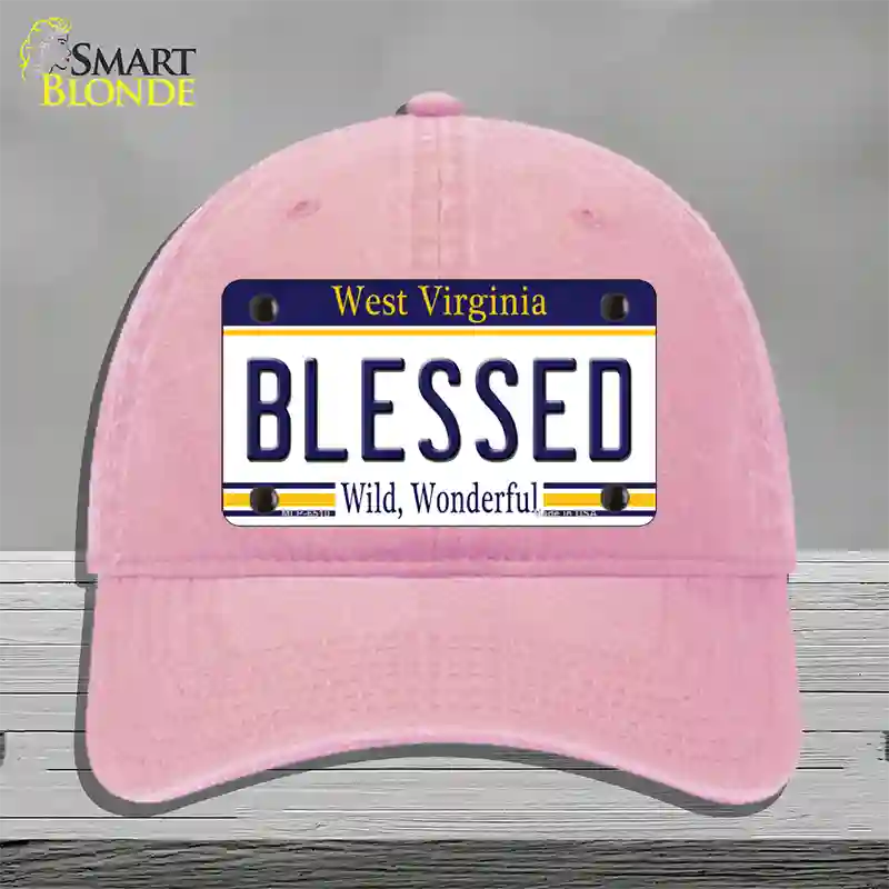 Blessed West Virginia Novelty License Plate Hat Unconstructed Cotton / Pink