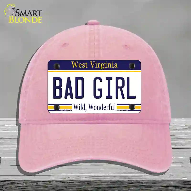 Bad Girl West Virginia Novelty License Plate Hat Unconstructed Cotton / Pink