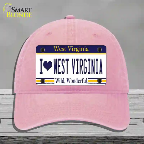 I Love West Virginia Novelty License Plate Hat Unconstructed Cotton / Pink