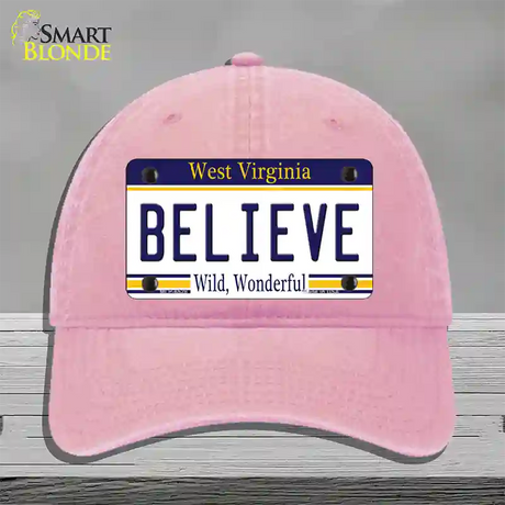 Believe West Virginia Novelty License Plate Hat Unconstructed Cotton / Pink