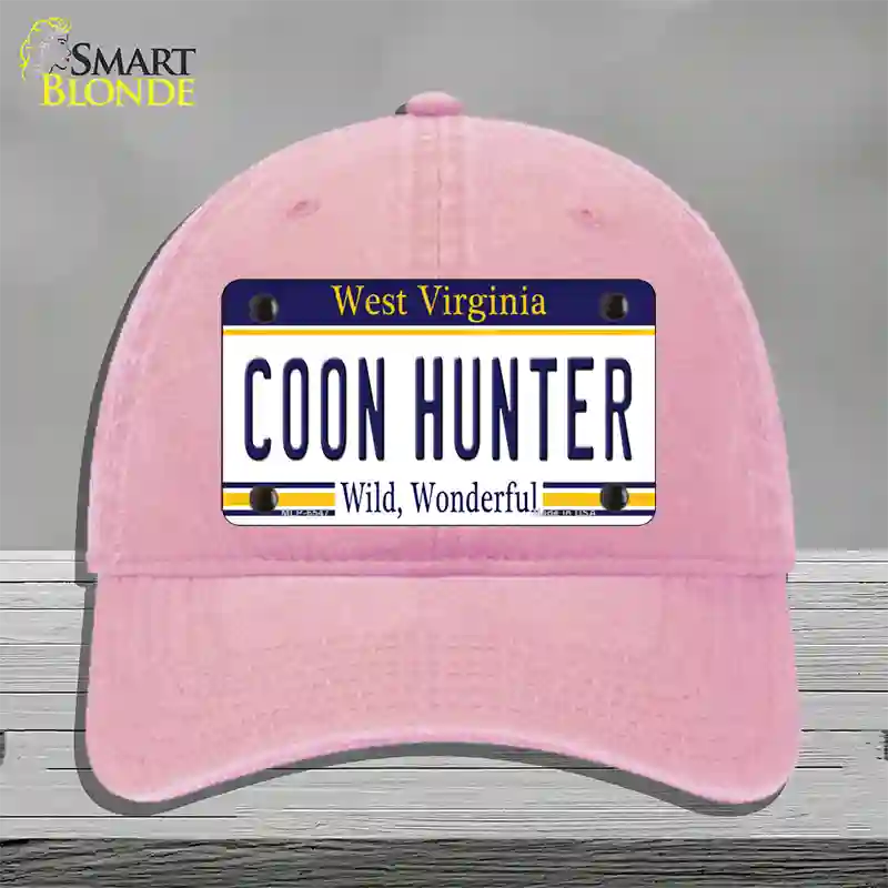 Coon Hunter West Virginia Novelty License Plate Hat Unconstructed Cotton / Pink