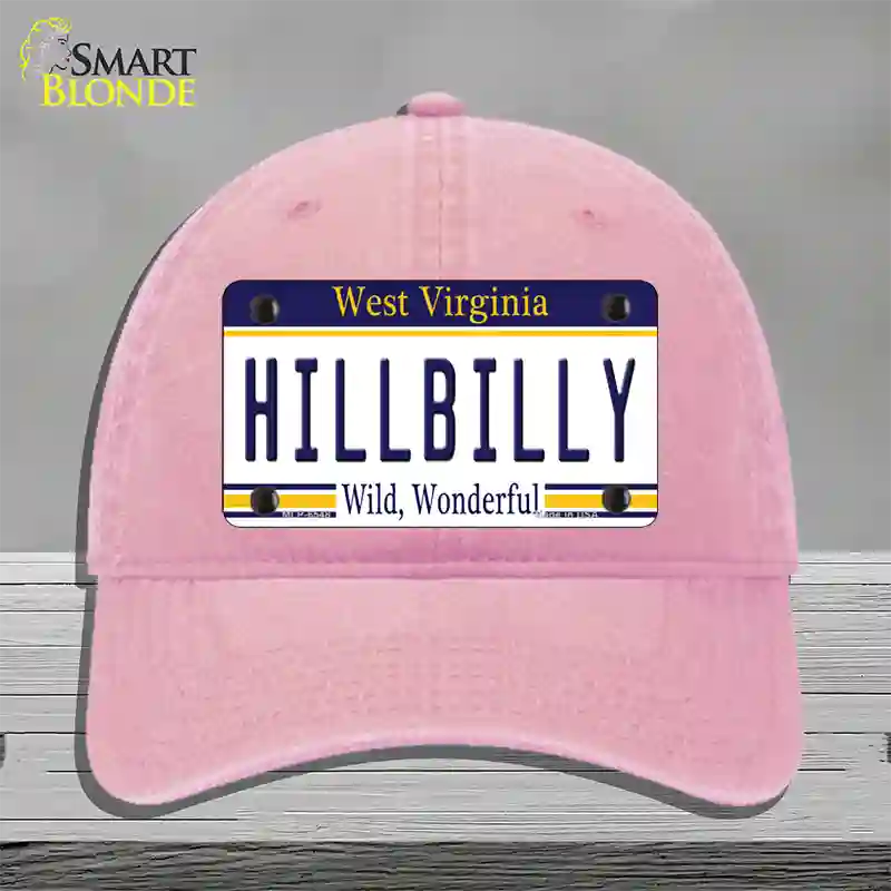 Hillbilly West Virginia Novelty License Plate Hat Unconstructed Cotton / Pink