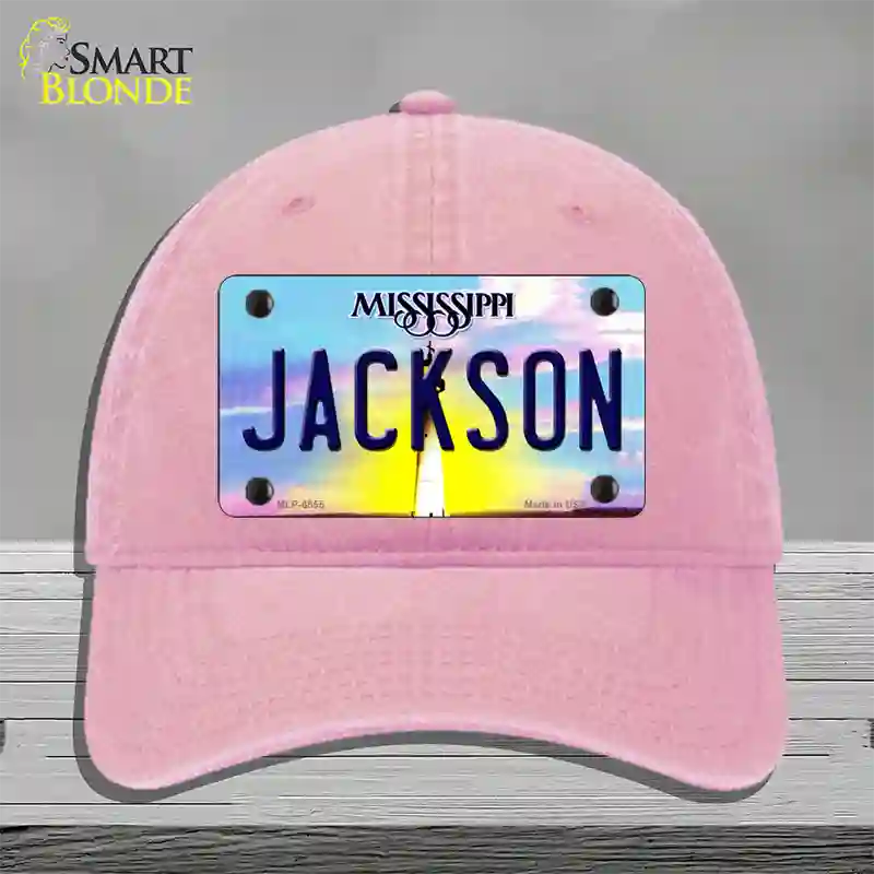 Jackson Mississippi Novelty License Plate Hat Unconstructed Cotton / Pink